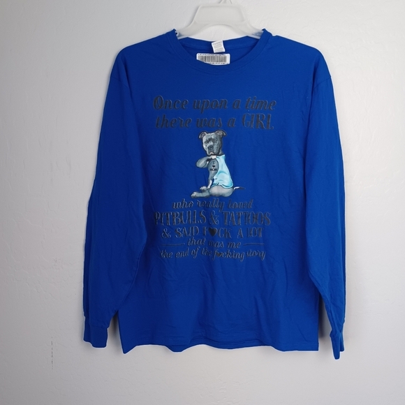 Fruit of the Loom Other - Once Upon A Time There was A Girl Men's Shirt Long Sleeve L Blue